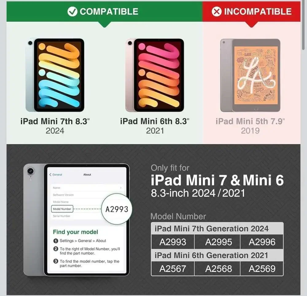 KingBlanc PU Leather Smart Folio Case for iPad Mini 7 (2024) & Mini 6 (2021) wit